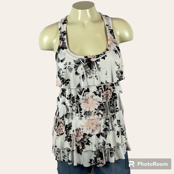 Janette Fashion Tops - Janette Fashion John 3:16 Floral Ruffled Racerback Tank Top Women’s Small Blouse